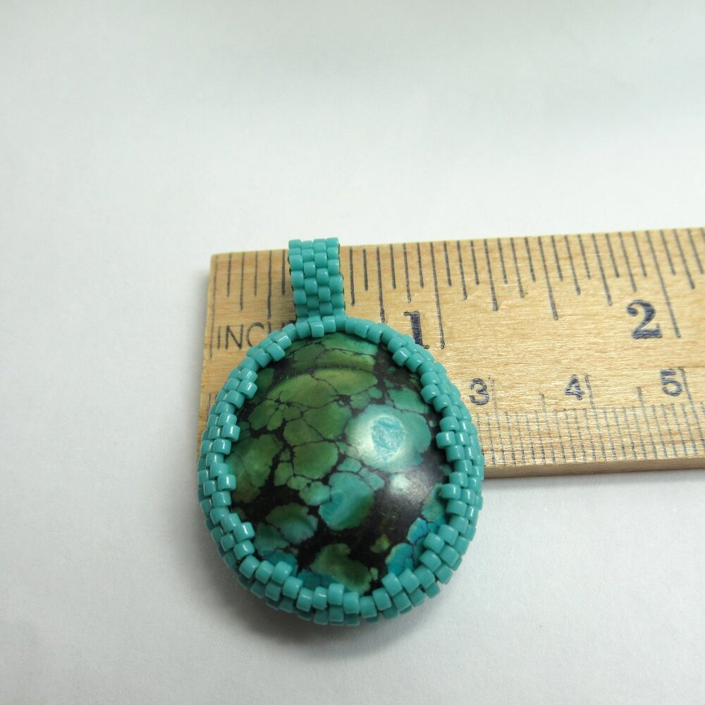 Handstitched Turquoise pendant - Picture 5 of 12